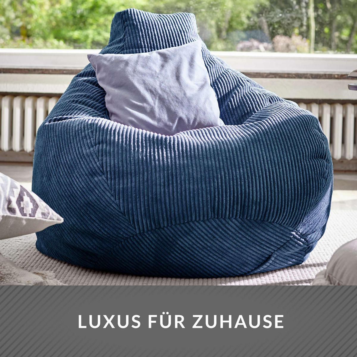 SITZSACK MIT RÜCKENLEHNE Cozy Cord - Dunkelblau, Textil (80/90/90cm) - Green Bean
