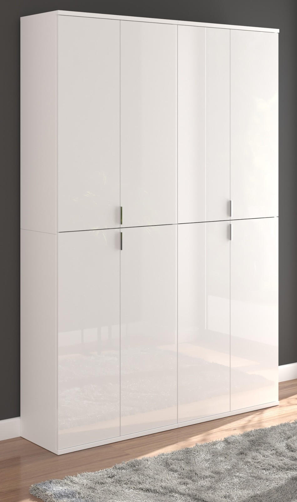 SCHUHSCHRANK weiß Hochglanz 122 cm, Garderobe mit 18 Fächern, Garderobenmöbel - Weiß Hochglanz/Silberfarben, Holzwerkstoff/Kunststoff (122/193/34cm) - Inn.Furn