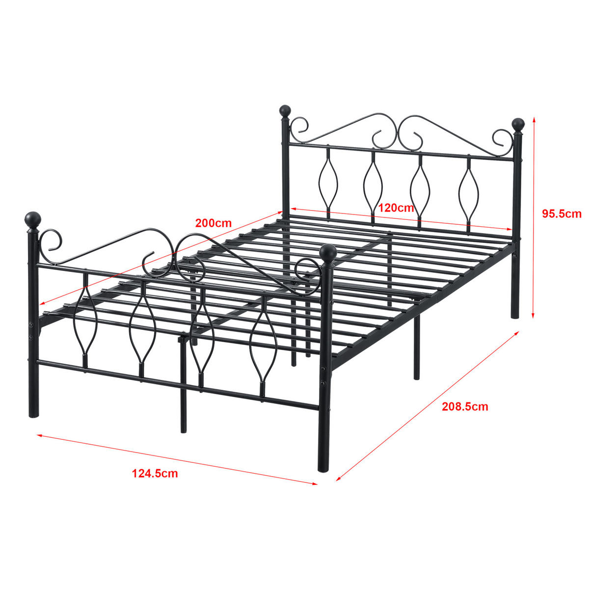 METALLBETT Apolda mit Matratze - Schwarz, Textil/Metall (120/200cm) - [en.casa]