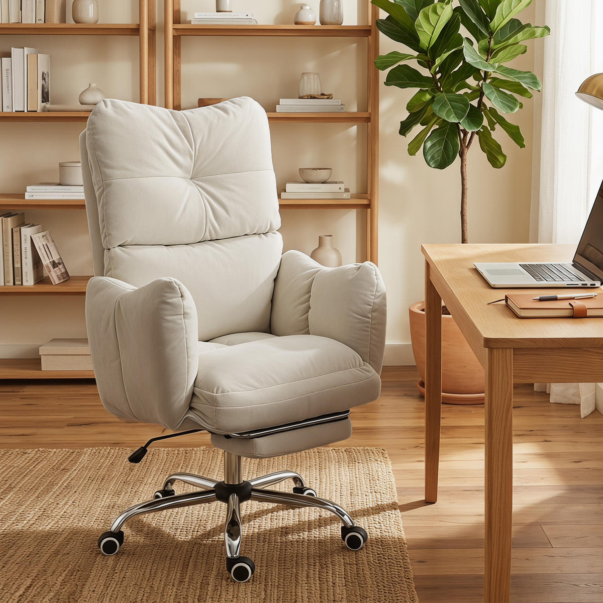 BÜROSTUHL Schwamm Stahl Cremeweiß - Creme, Textil/Metall (73/119/73cm) - HOMCOM