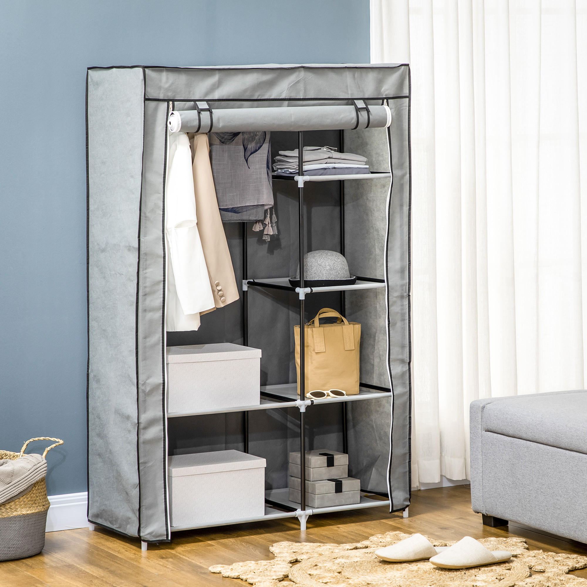 KLEIDERSCHRANK, Stoffschrank, Grau - Grau, Metall (43/162.5/103cm) - HOMCOM