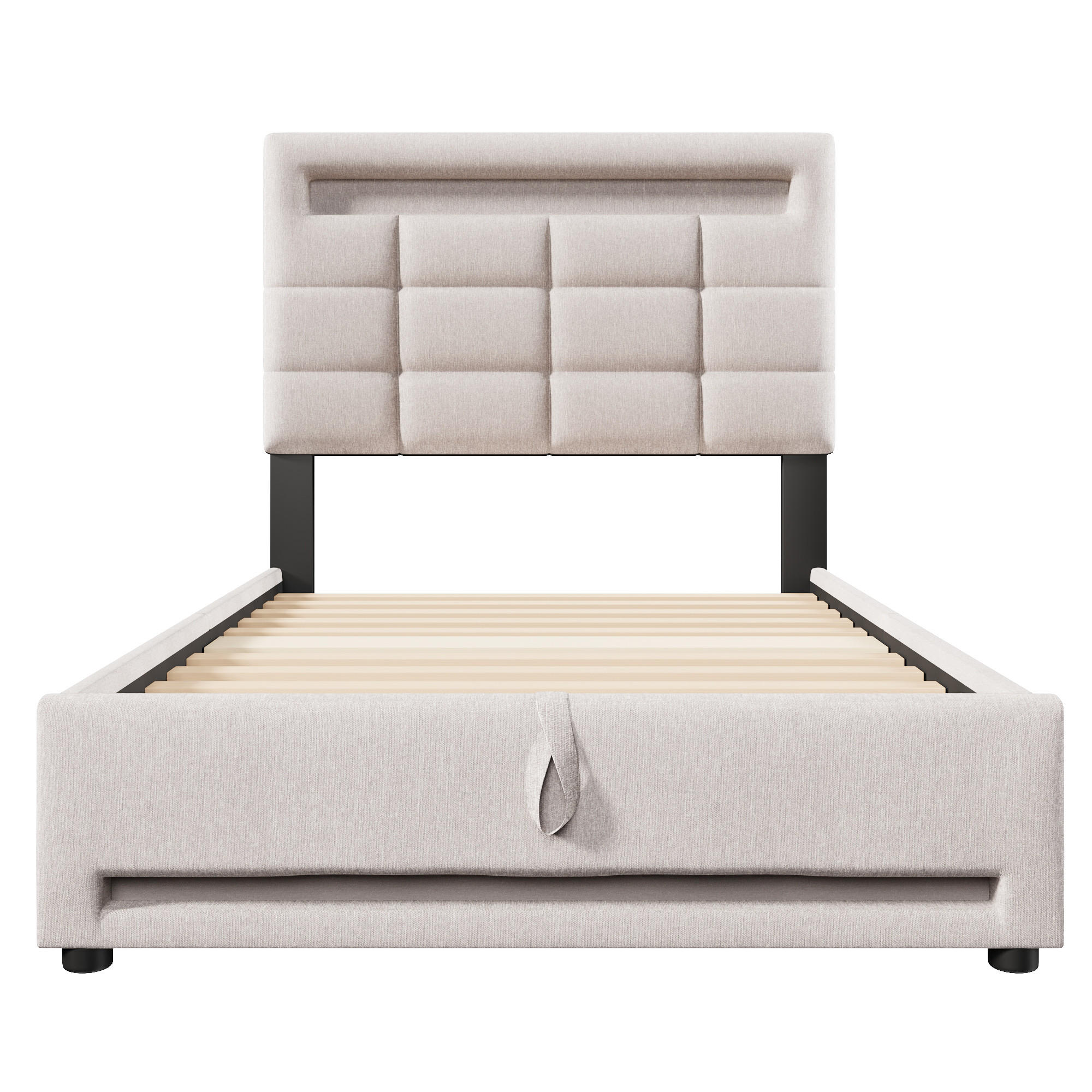 POLSTERBETT mit LED und USB Beige 90x200 cm Textil - Beige, Textil (90/200cm) - SONNENH