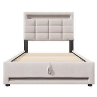 POLSTERBETT mit LED und USB Beige 90x200 cm Textil - Beige, Textil (90/200cm) - SONNENH