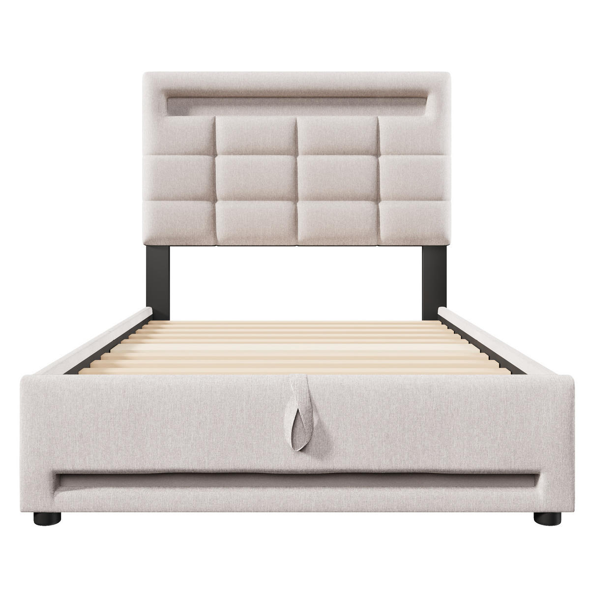POLSTERBETT 90/200 cm in Beige Leinen mit Bettkasten, LED und USB - Beige, Holzwerkstoff/Textil (90/200cm) - WISHDOR