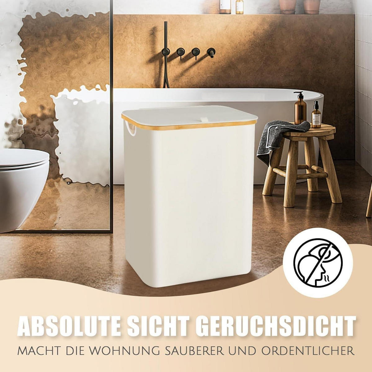 WÄSCHEKORB mit Deckel 145L 3 Fächer Beige - Beige, Textil (37/69/57cm)