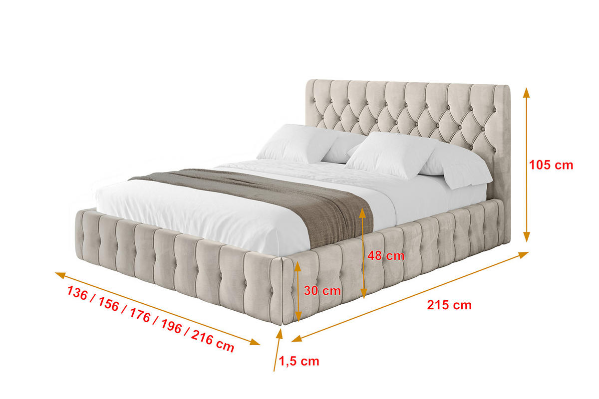 POLSTERBETT mit Bettkasten und Lattenrost, Bett mit Matratze H3/H4 - LARO 180x200 Beige - Beige, Holzwerkstoff/Textil (180/200cm) - ALTDECOR