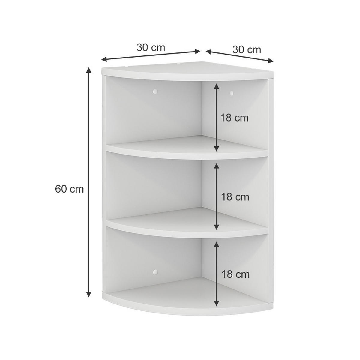 ECKREGAL Fabienne Weiß 30 x 60 cm 3 Fächern - Weiß, Holzwerkstoff (30/60/30cm) - Vicco