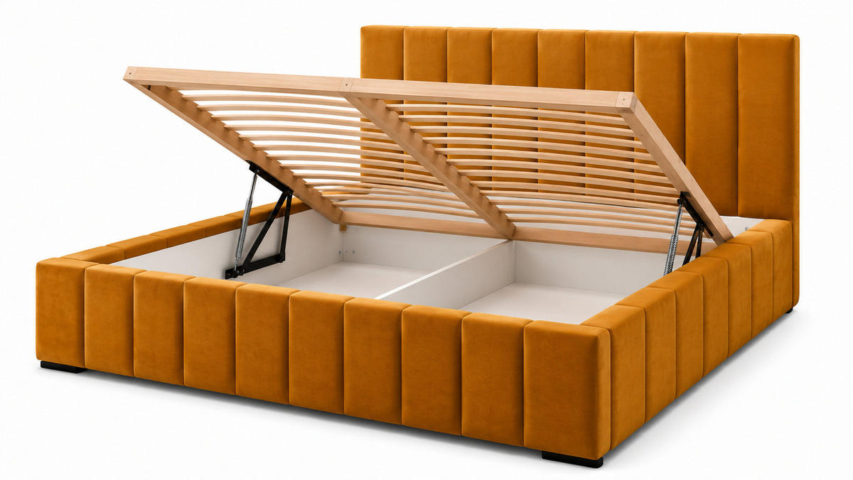 MARPUR Polsterbett NERO 180x200 cm mit Bettkasten und Lattenrost, Gelb - Chromfarben/Gelb, Holz/Holzwerkstoff (180/200cm) - Marpur