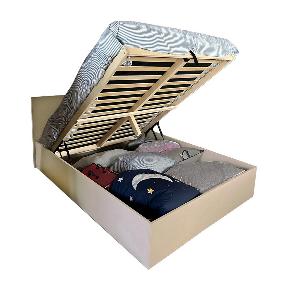 BETT MADRID 140x190 mit Lattenrost - Leinenimitationsdekor - Weiß, Holzwerkstoff (140/190cm) - Weber Industries