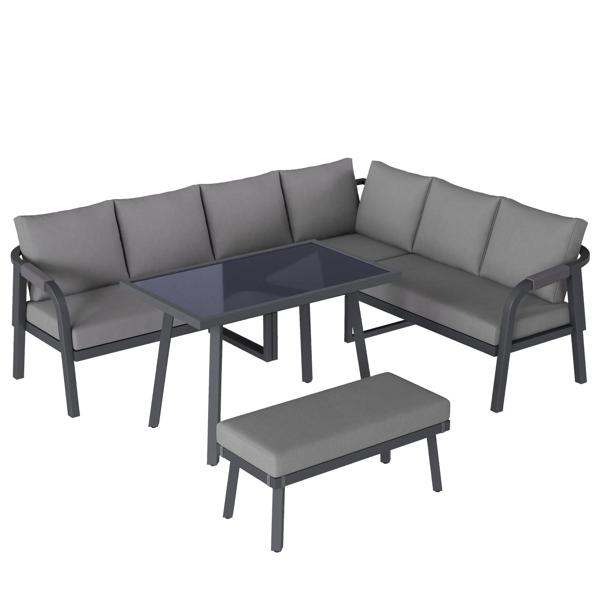 GARTEN-ESSGRUPPE 240/183/40 cm grau aus Stahl und Polyester für bis zu 8 Personen - Grau, Holzwerkstoff - OKWISH
