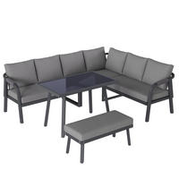 GARTEN-ESSGRUPPE 240/183/40 cm grau aus Stahl und Polyester für bis zu 8 Personen - Grau, Holzwerkstoff - OKWISH