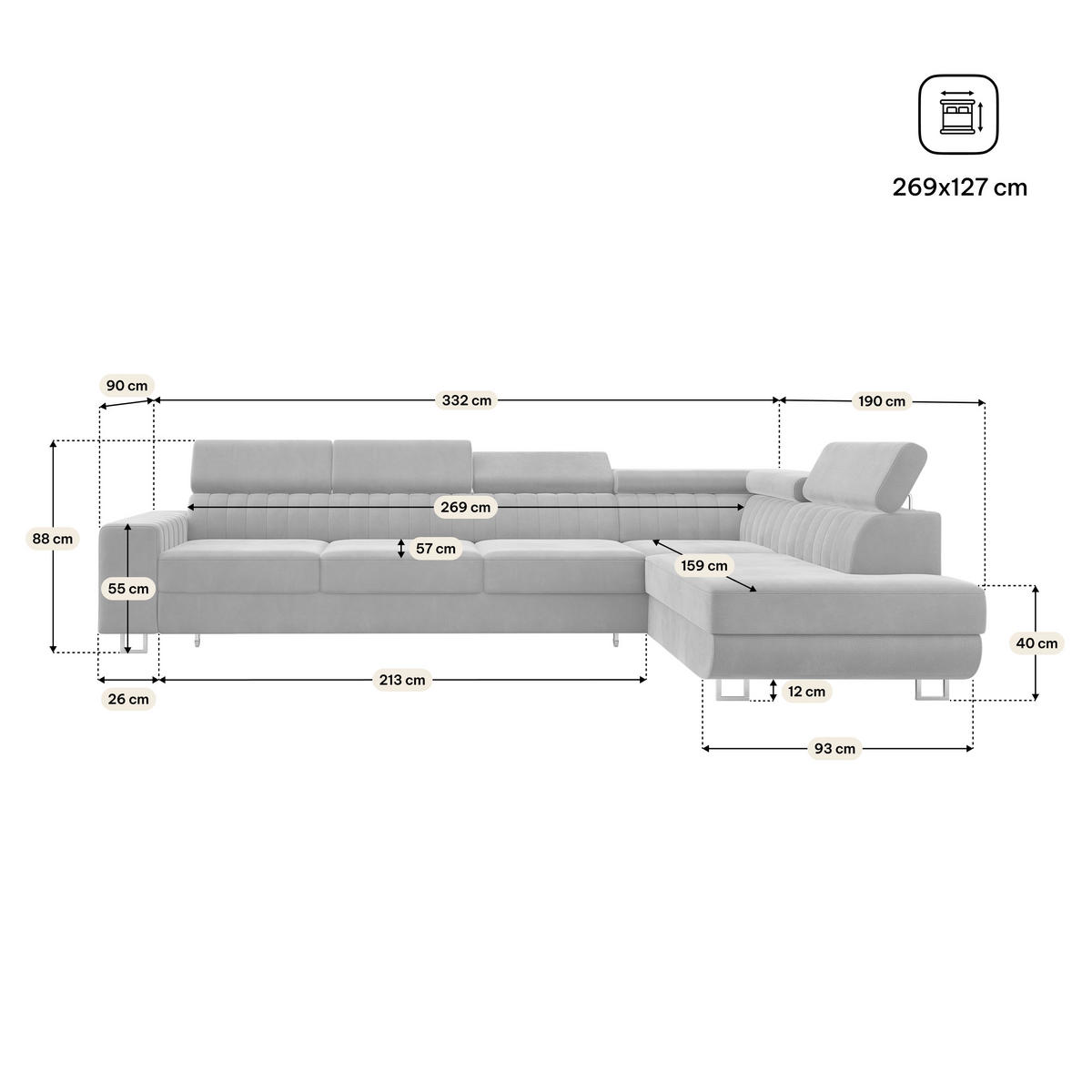 ECKSOFA HESTION Lila Velours-Stoff mit Schlaffunktion - Lila, Holz (332/190cm) - MASSENO