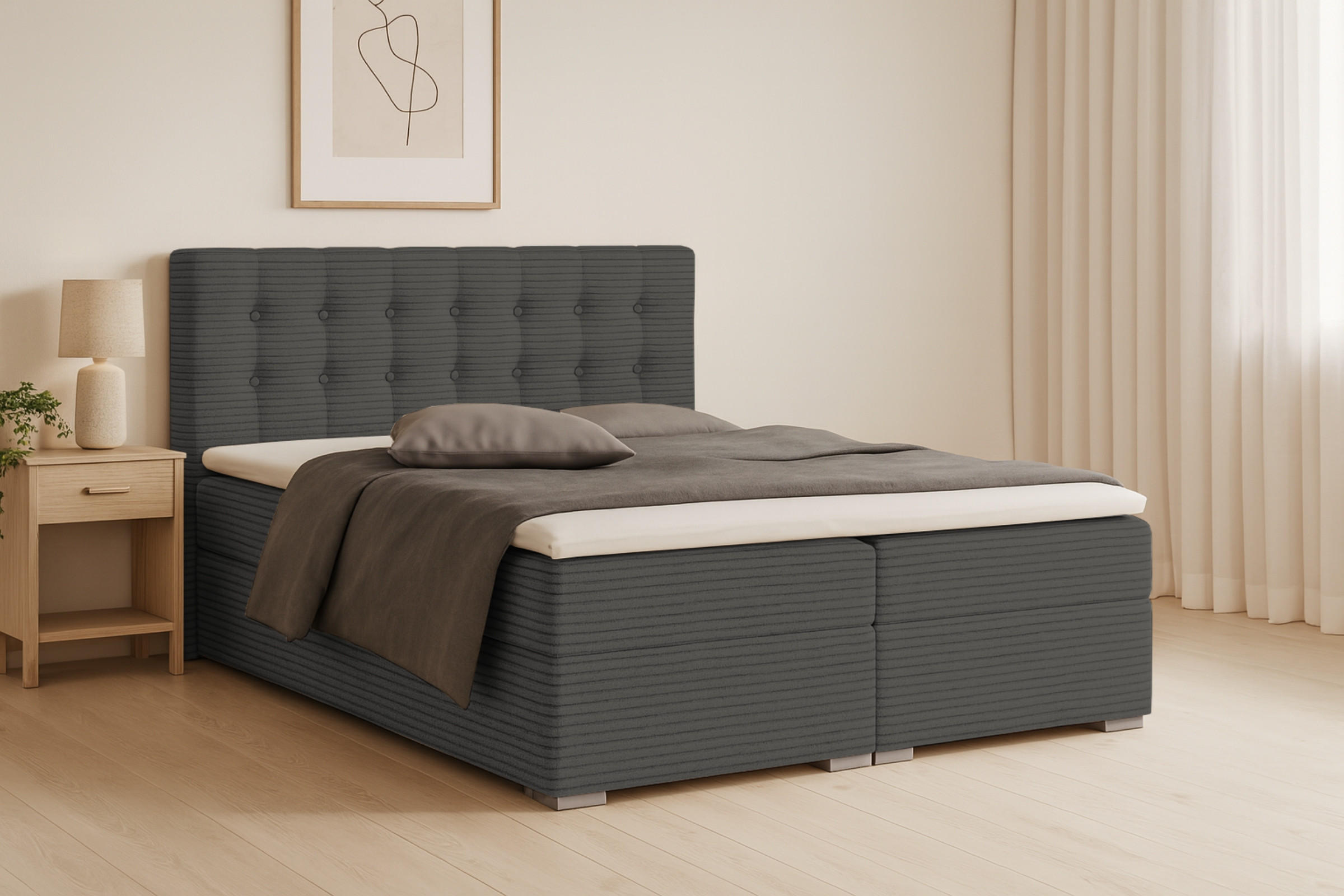 BOXBETT CYNTHIA 200/200 in Cord Anthrazit H3 - Anthrazit, Holz/Holzwerkstoff (200/200cm) - Deine Möbel 24