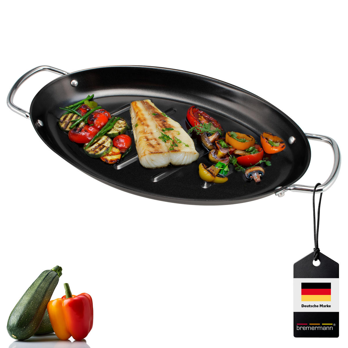 FISCH-GRILLPFANNE, schwarz, Metall - Schwarz, Metall (39.5/3.5/20.5cm) - bremermann
