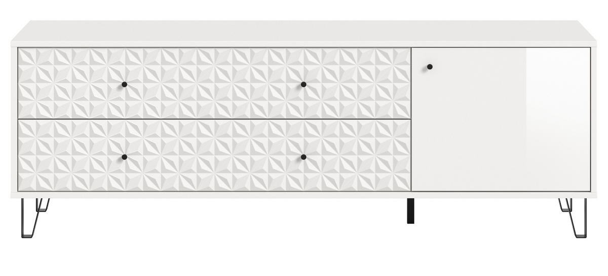 TV-LOWBOARD weiß Hochglanz 164 x 56 cm, TV Unterteil mit 3D-Struktur - Weiß Hochglanz/Schwarz, Holzwerkstoff/Kunststoff (164/56/40cm) - Inn.Furn