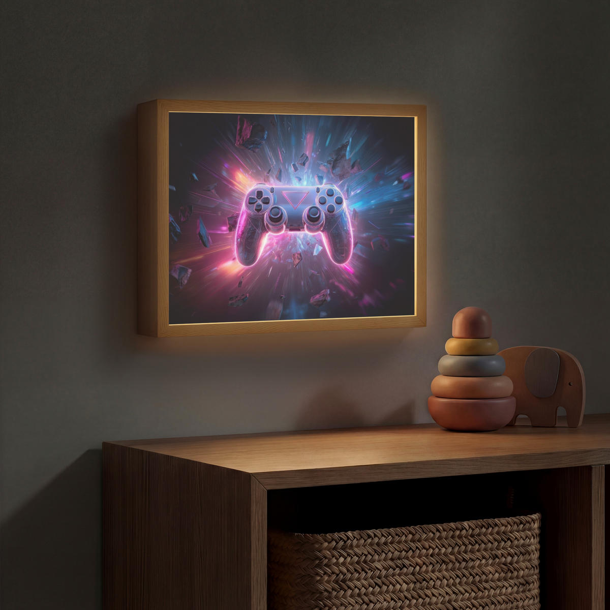 NÁSTĚNNÁ LAMPA S AKUMULÁTOREM Controller - Neon - Explosion - Abstraktní 40x30 cm - fialová, kompozitní dřevo (40/30/8cm)