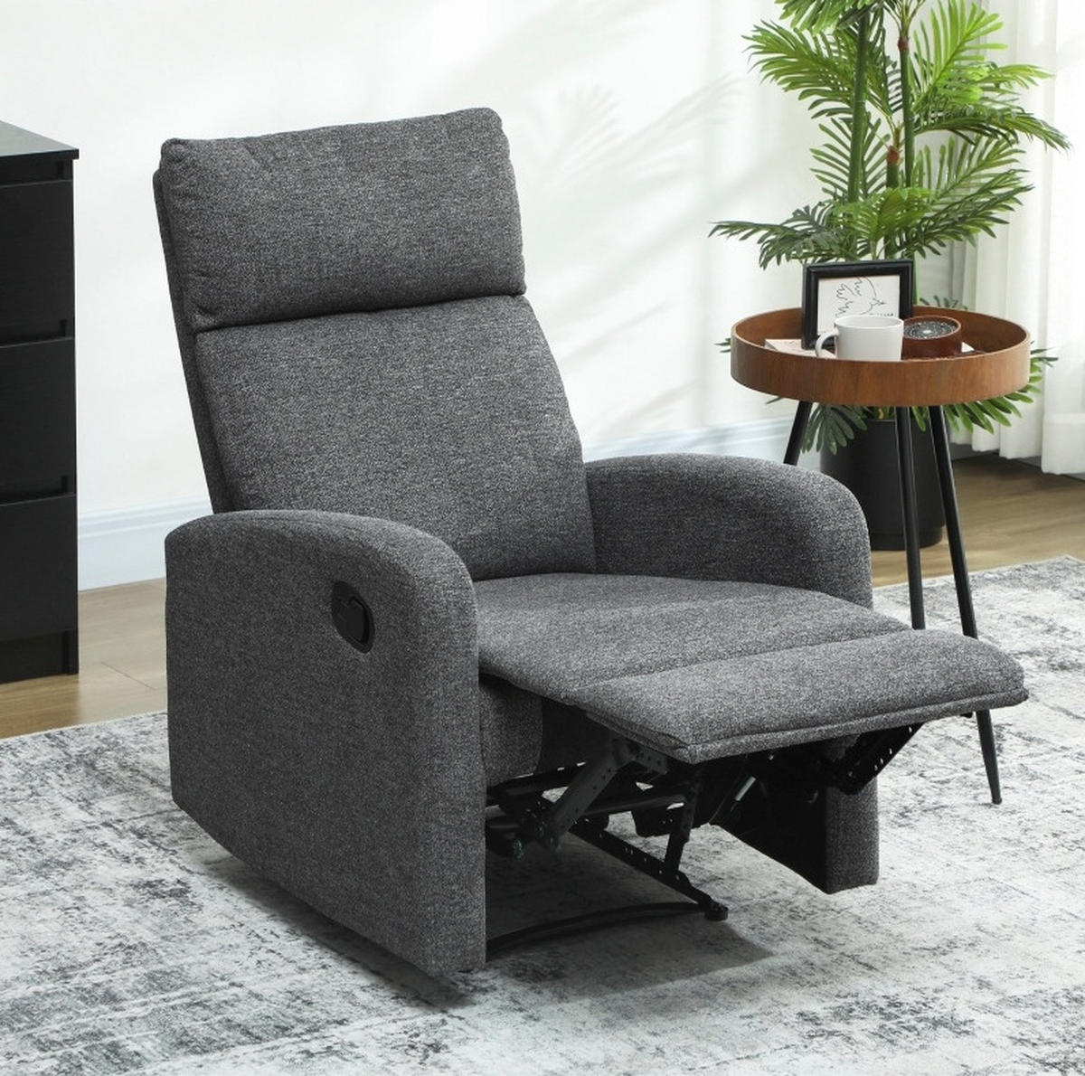 RELAXSESSEL Chenille-Stoff Polyester mit 145° verstellbarer Rückenlehne 63/91/98 cm Dunkelgrau - Dunkelgrau, Textil (63/98/91cm) - Redom