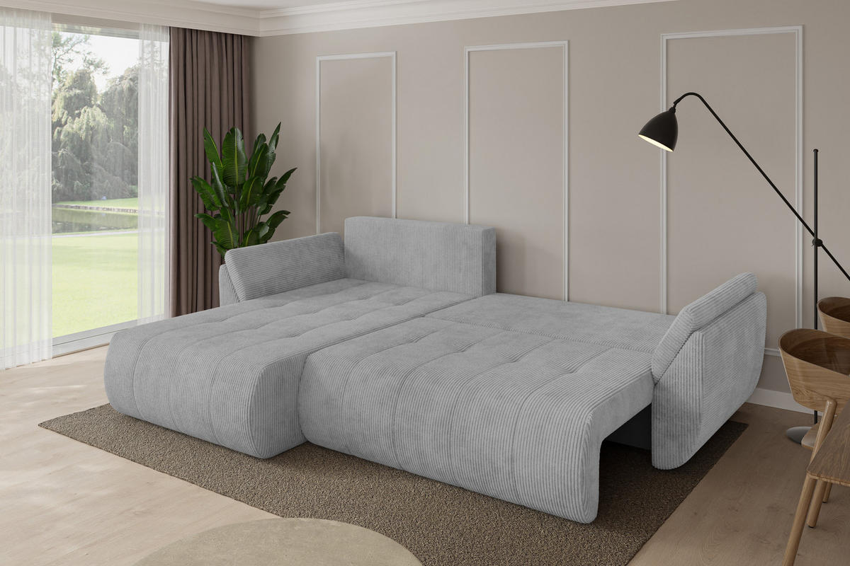 ROHOVÁ SEDAČKA s funkcí spaní, otoman vlevo TOKO-L 277x194x86 šedá manšestr - šedá/černá, kompozitní dřevo/textil (277/194cm) - ALTDECOR
