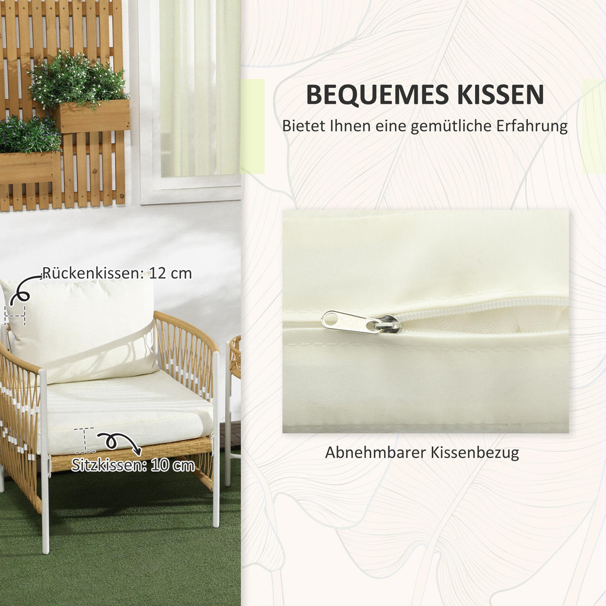 GARTENGARNITUR mit 2 Gartenstühle, 3er-Set Rattan Gartenmöbel-Set, Gelb+Creme - Gelb, Kunststoff - Outsunny