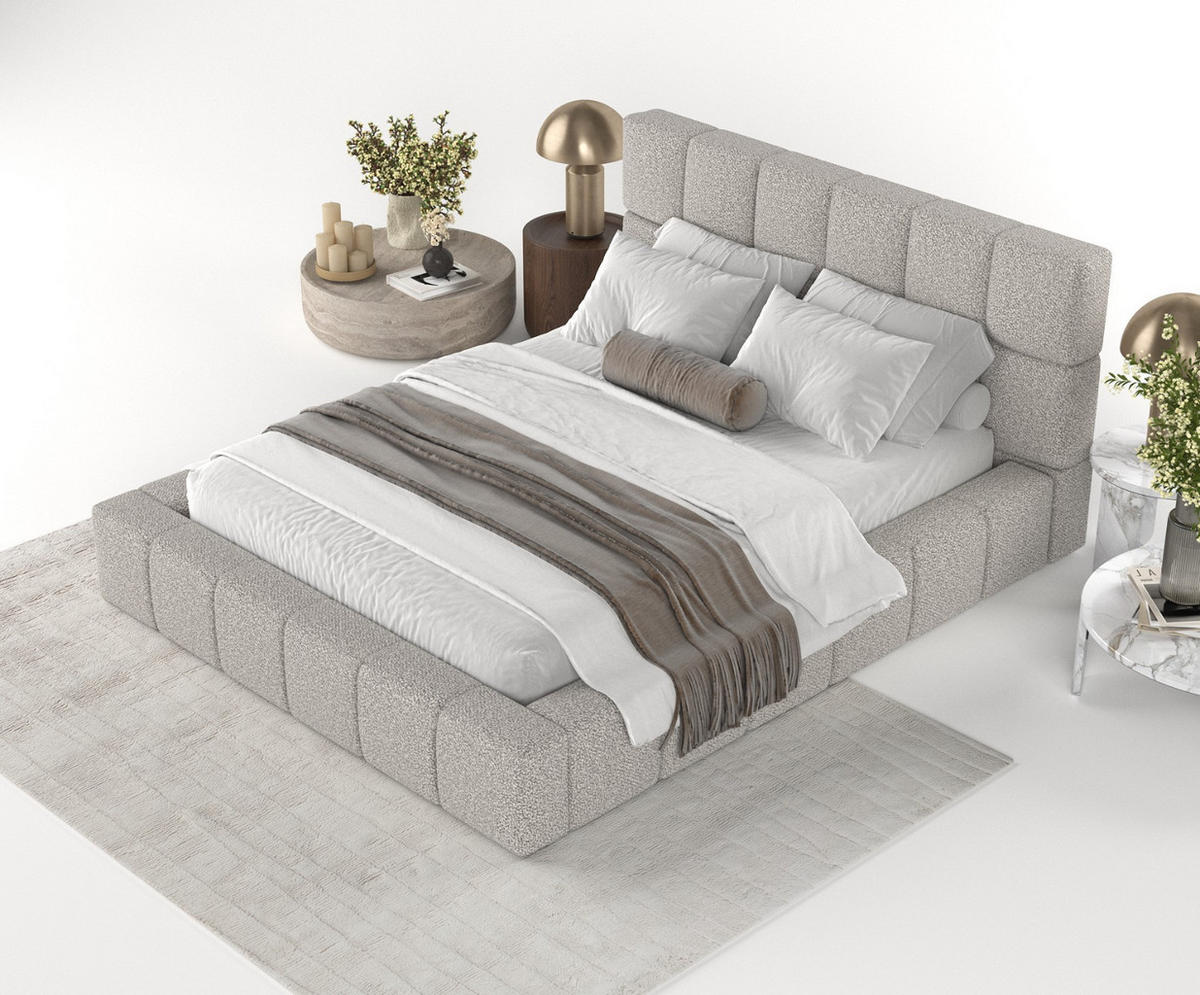 POLSTERBETT Paros mit Stauraum 180/200 cm Grau im Bubble Stoff - Schwarz/Naturfarben, Holz/Holzwerkstoff (180/200cm) - AltaBeds