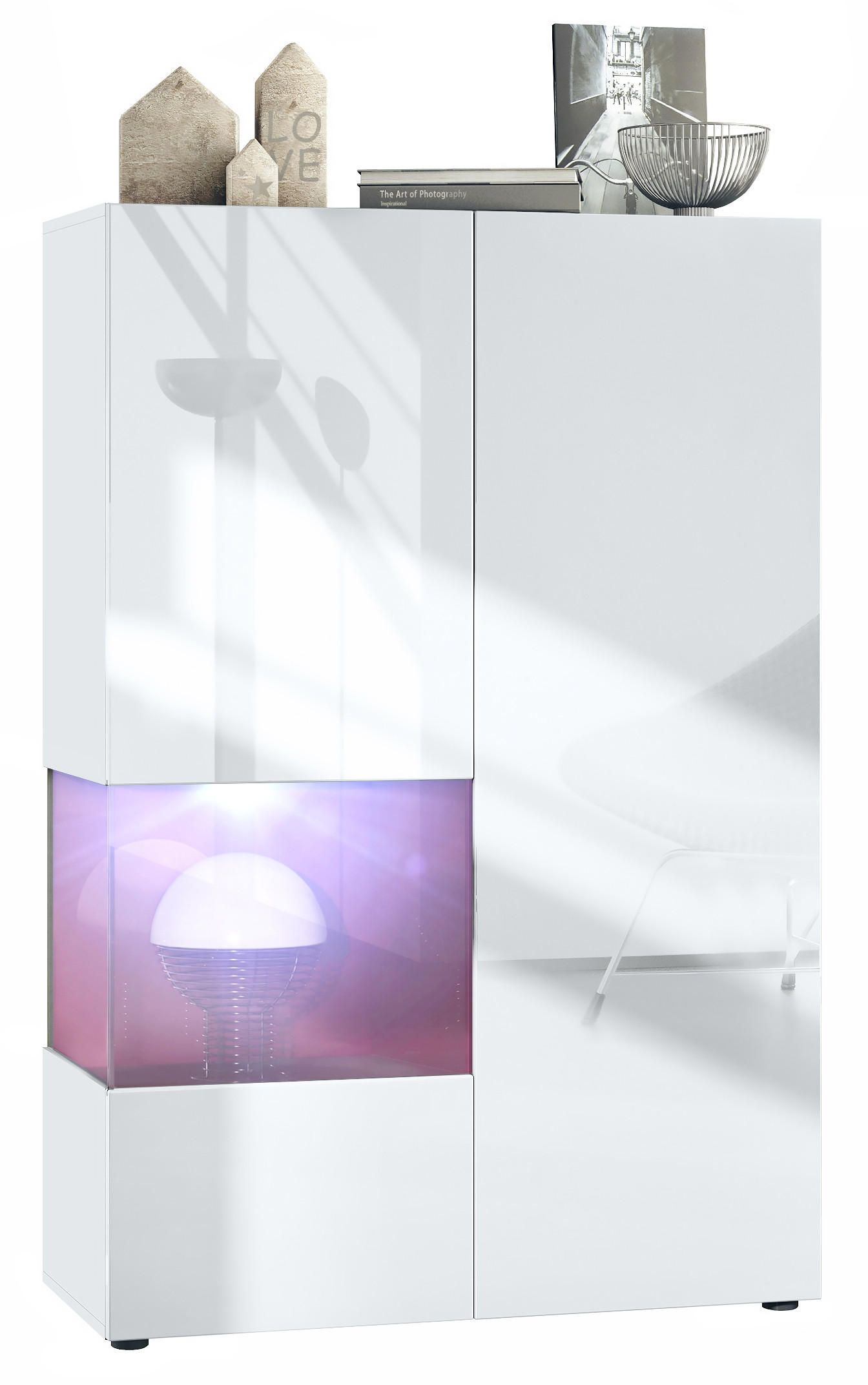 VITRINE Morena Einsatz in Bordeaux Hochglanz - Bordeaux, Holzwerkstoff (91.5/136.5/37cm) - Vladon