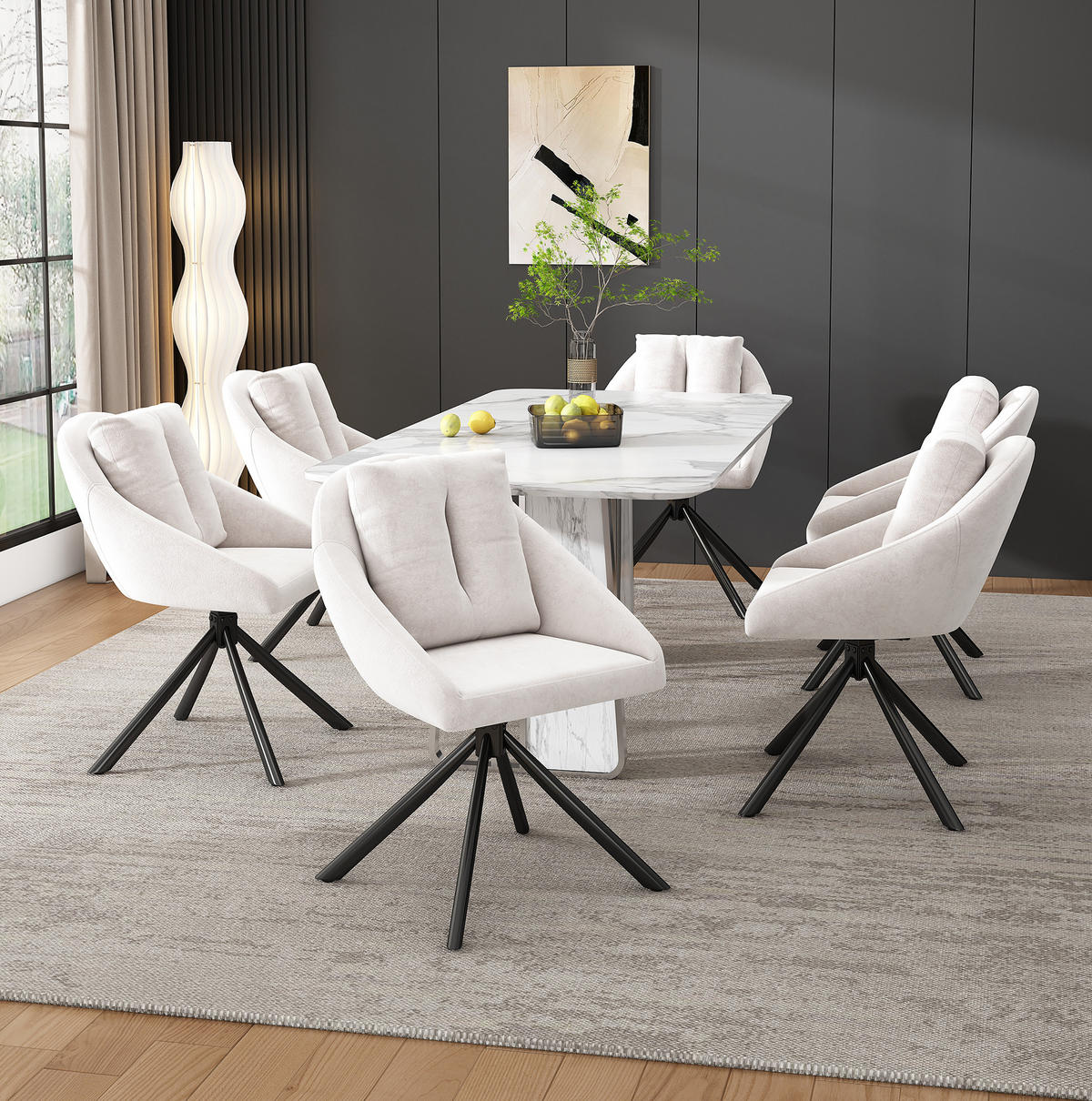 DREHSTUHL ergonomisch Samt Beige 2er-Set - Beige, Metall (54/79/65cm) - Meubliv