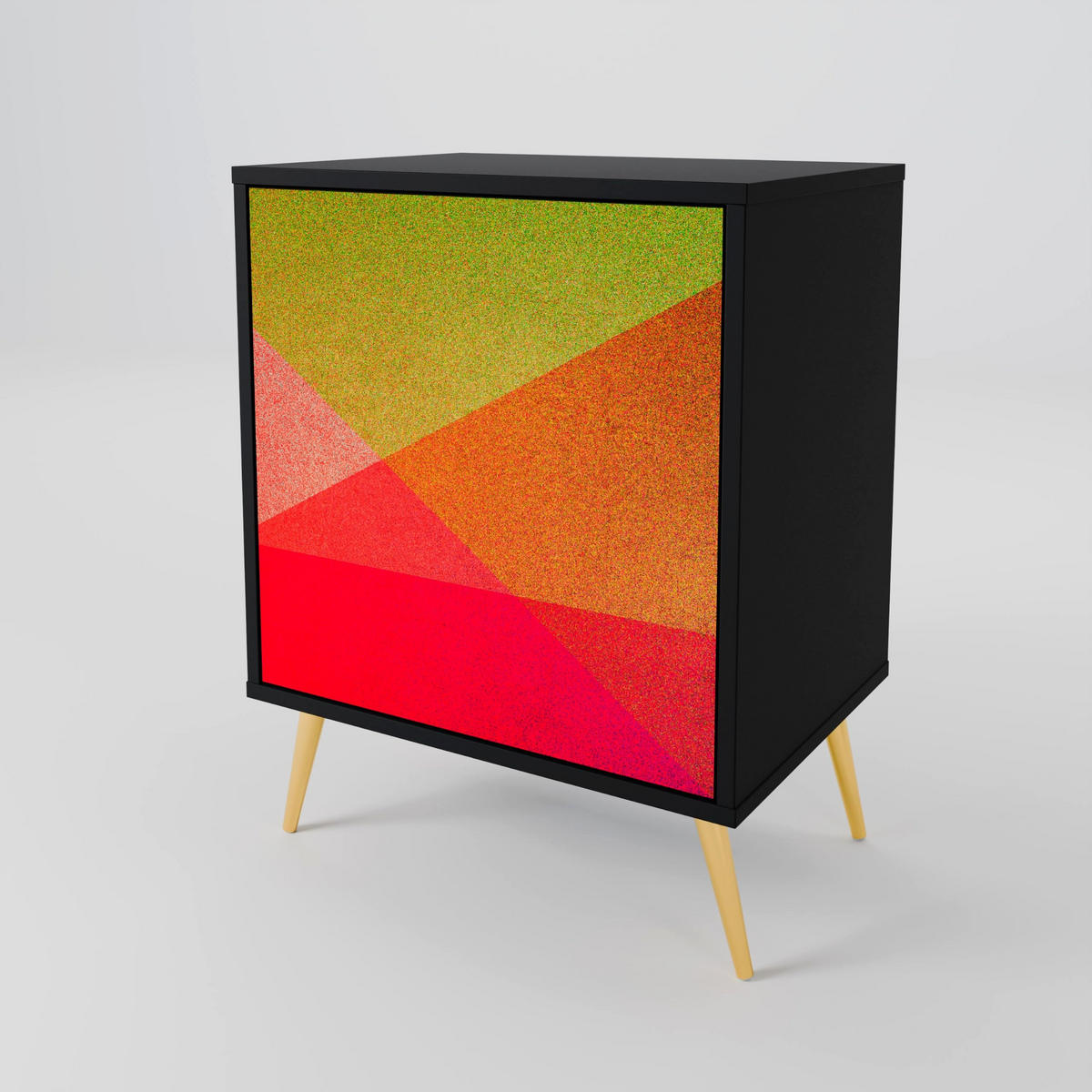 SIDEBOARD VIVID GEOMETRY, Schwarz, 57,5x42x67,5 cm, Schwarze Metall-Rahmenfüße - Multicolor/Schwarz, Holzwerkstoff/Metall (57.5/67.5/42cm) - SpaceRebels