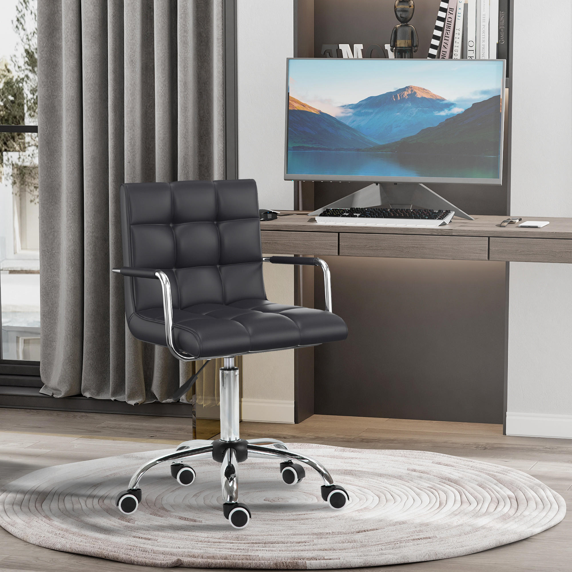 BÜROSTUHL Drehstuhl Rollhocker Drehhocker Arbeitshocker Stuhl Sessel Schwarz - Schwarz, Kunststoff (54/99/52.5cm) - HOMCOM