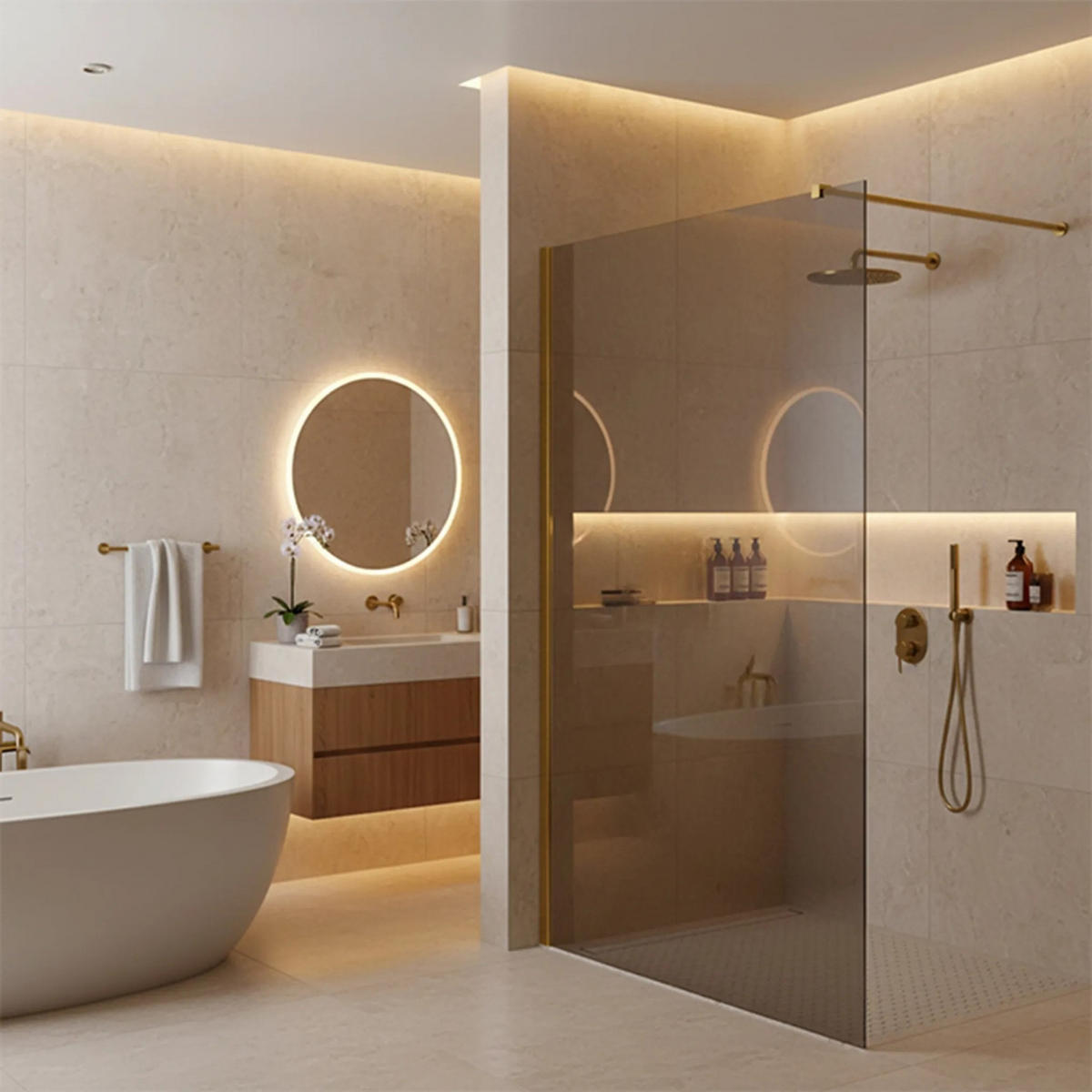 DUSCHWAND Rea Flexi Grey / Gold 90 - Goldfarben, Glas (120/90/195cm) - REA