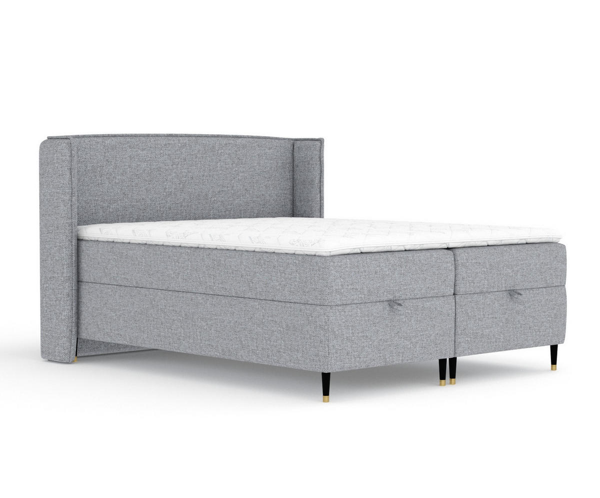 BOXBETT Monpelli Grau 180/200 cm mit Matratze und Topper - Schwarz/Grau, Holz/Holzwerkstoff (180/200cm) - Maison de Reve