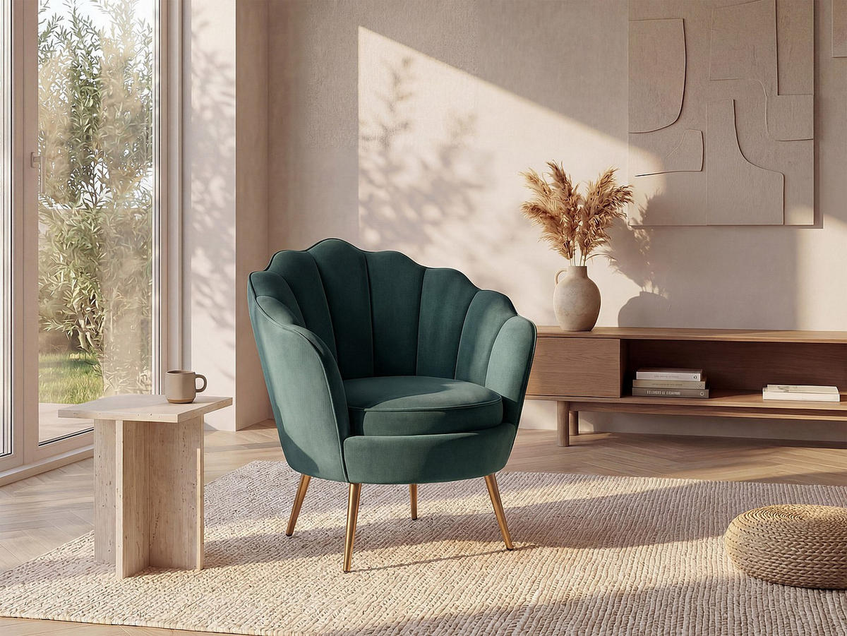 SESSEL mit gerader Rückenlehne - 1 Person - Samt, Stoff - Grün - - Grün, Textil (76/88/73cm) - Vente-Unique