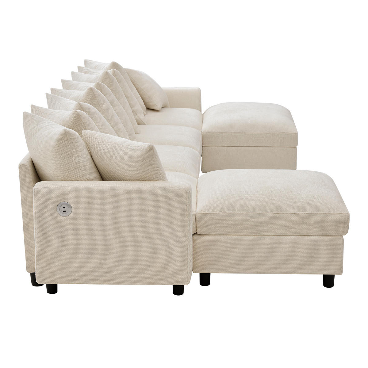 ECKSOFA Modular, Beige, Waffel-Chenille, 6-Sitzer, 2 Hocker - Beige, Textil (153.5/283cm)