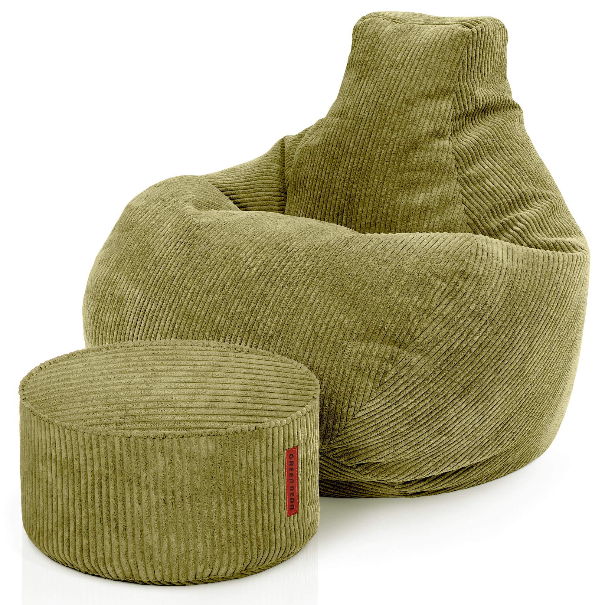 LOUNGE-SITZSACK Cozy + Fußhocker - Grün, Textil (80/90/90cm) - Green Bean