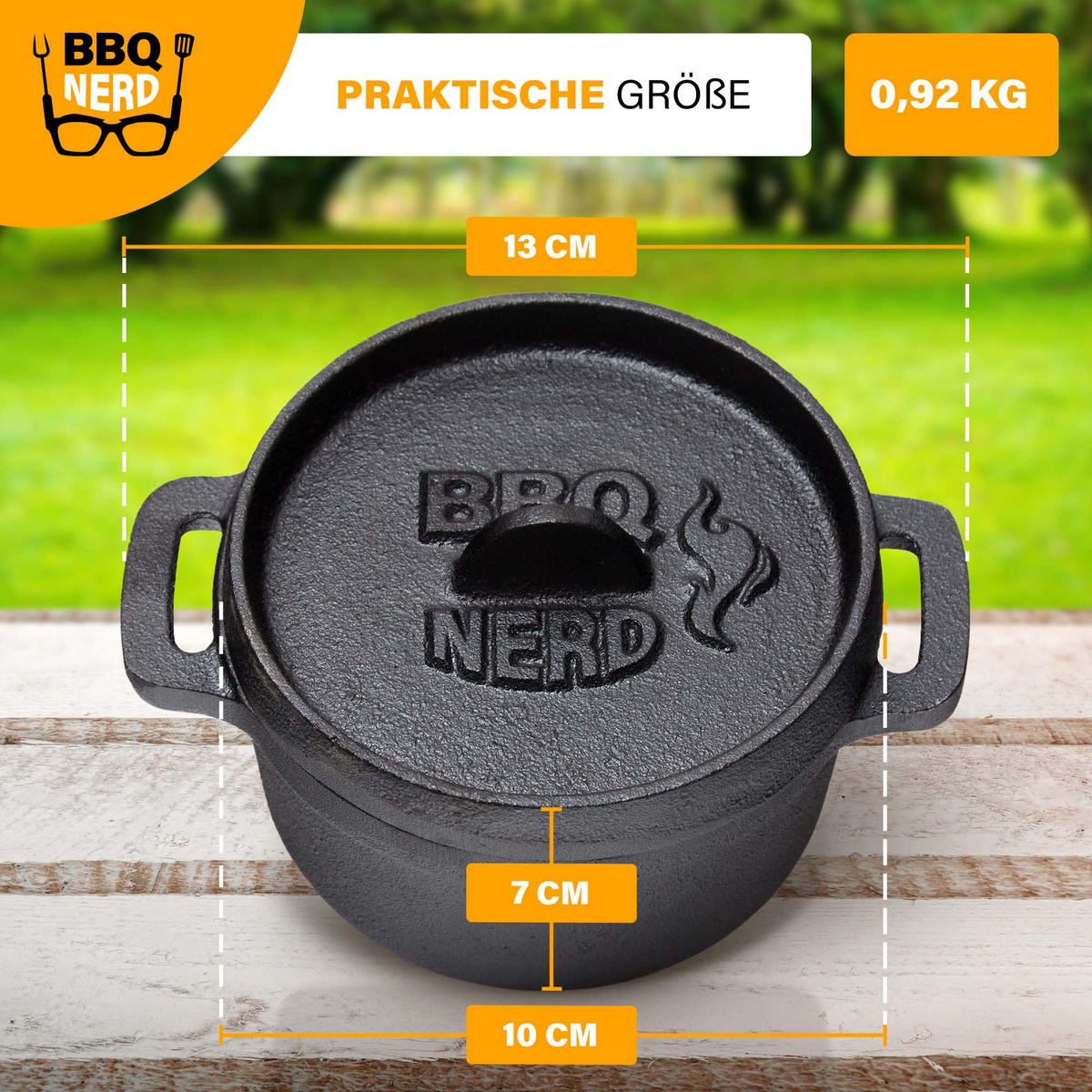 MINI-DUTCH-OVEN Gusseisen Feuertopf Gusstopf Grilltopf | Gusseisentopf 11x5cm - Schwarz, Metall (12/7/12cm) - BBQ Nerd