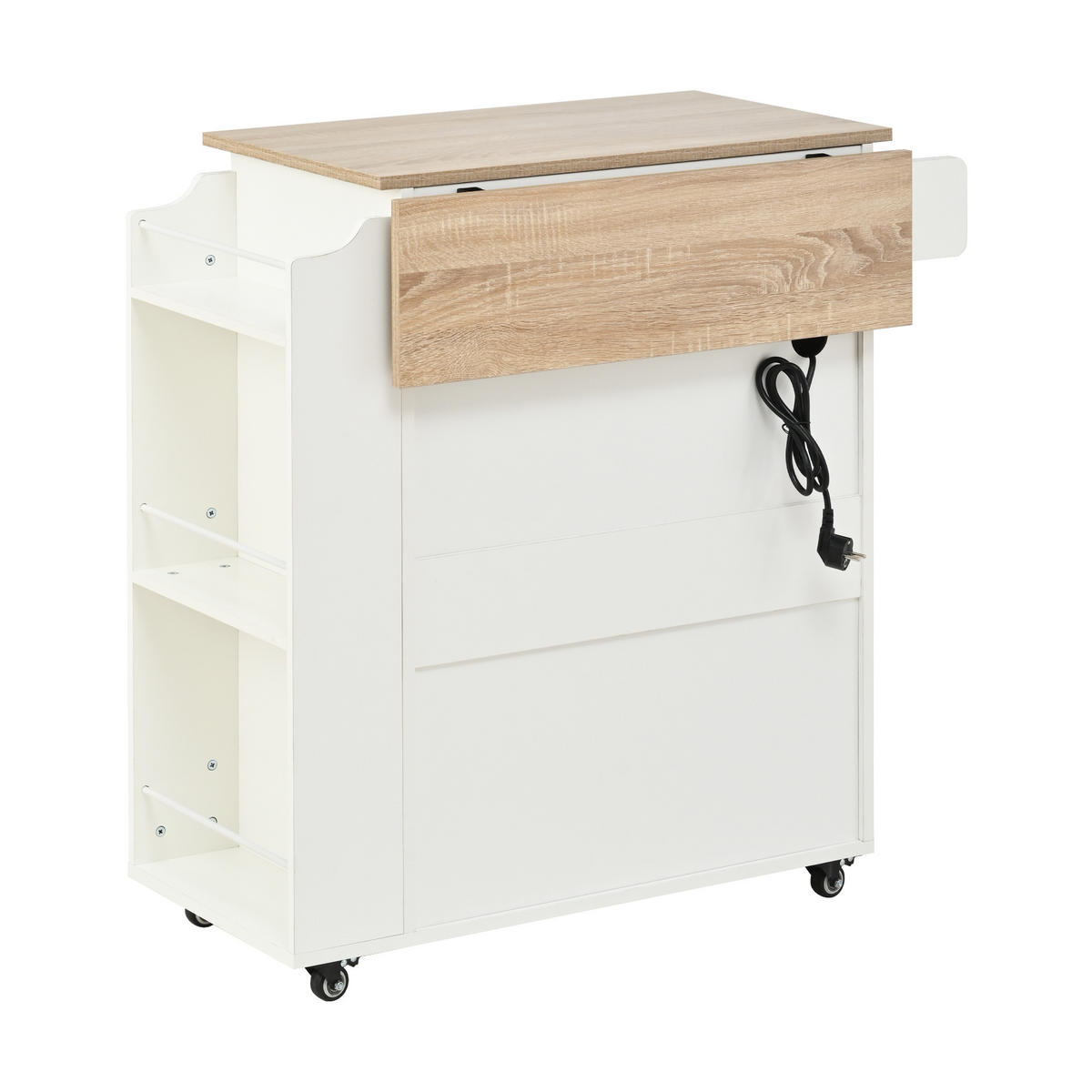 KÜCHENROLLWAGEN 66x40x90cm MDF mit Klappplatte, Schublade, Schrank & 4 Rollen - Weiß, Holzwerkstoff (66/90/38cm) - Modfu