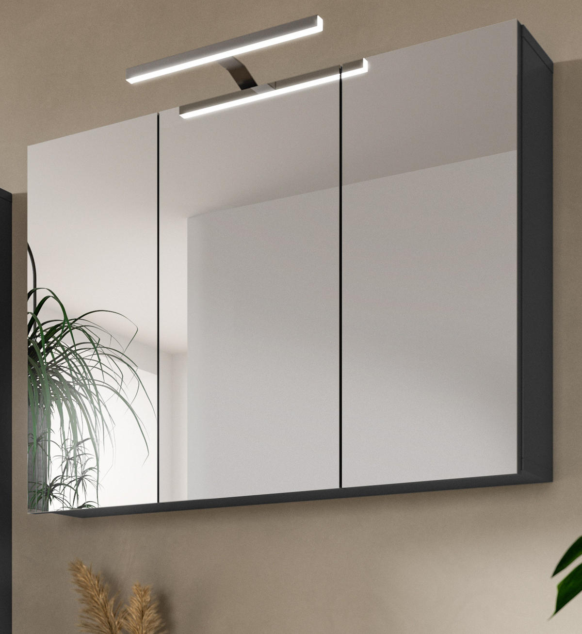 SPIEGELSCHRANK grau 80 cm, Badschrank 3-türig mit Soft-Close - Grau, Glas/Holzwerkstoff (80/60/15cm) - Inn.Furn
