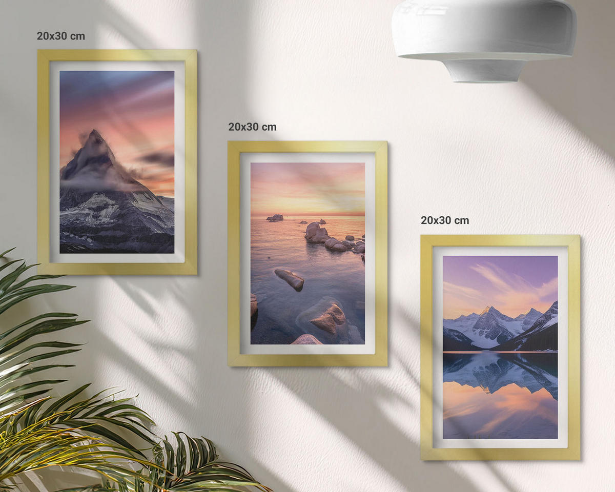 WANDBILDER 3er Set - 20x30 cm Goldrahmen - Berglandschaft, See, Westen - Goldfarben, Kunststoff (20/30cm) - ArtPrintCave