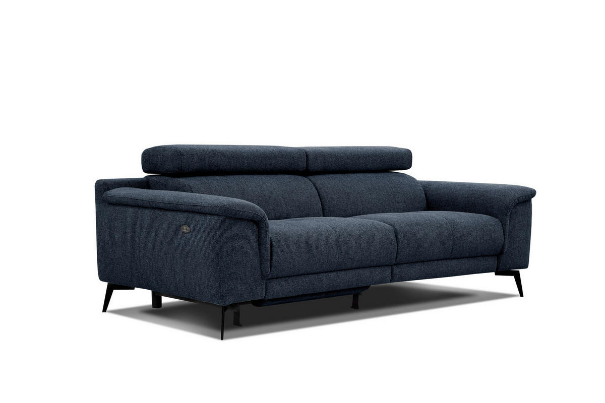 RELAXSOFA FIERO 3-Sitzer mit 1 Relaxfunktion, dunkelblau - Schwarz/Dunkelblau, Holzwerkstoff/Textil (212/82/103cm) - Courtois Laville