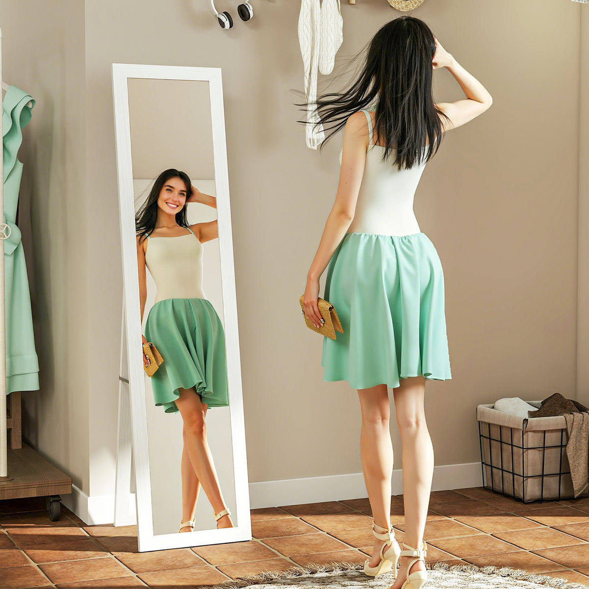 STANDSPIEGEL, 37 x 157 cm Ganzkörperspiegel mit Ständer, Wandspiegel, Weiß - Weiß, Holzwerkstoff (38/157/37cm) - HOMCOM