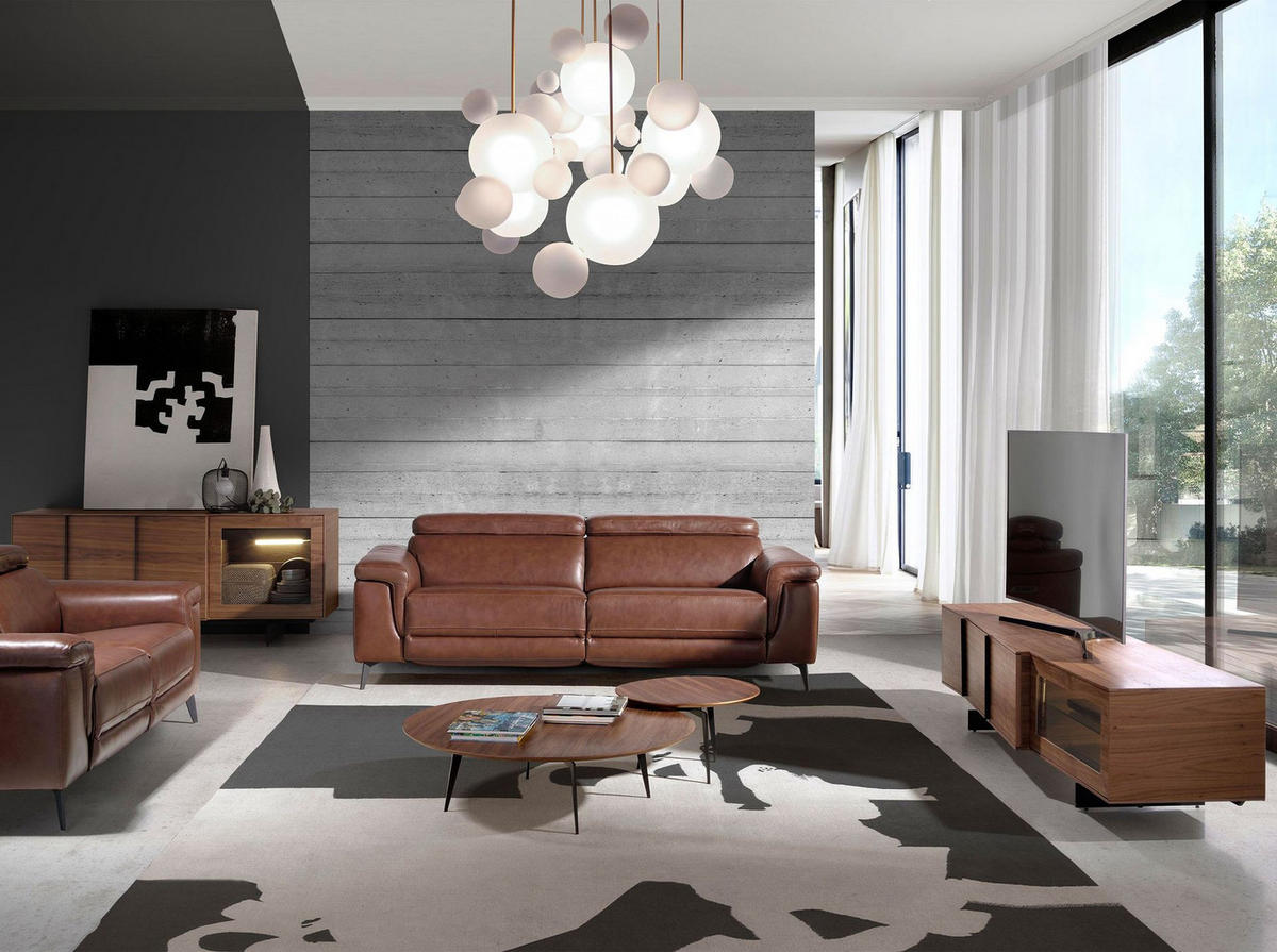 TV-ELEMENT TV-Schrank aus Nussbaum und schwarzem Stahl mit Innenbeleuchtung 200/55/48 cm - Walnussfarben/Schwarz, Holz (200/48/55cm) - ANGEL CERDA