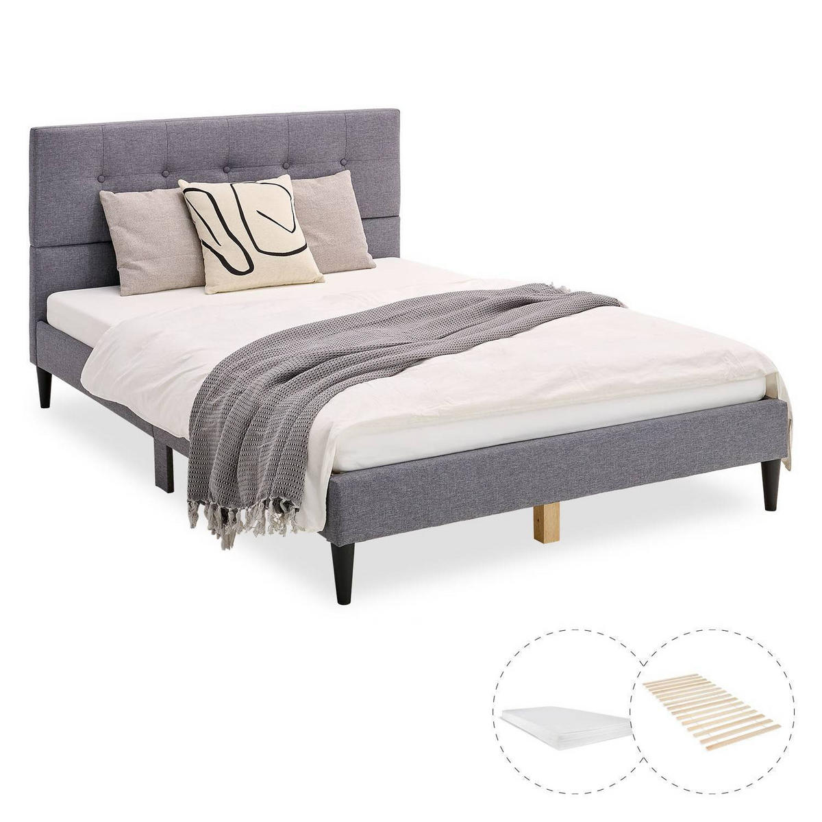 POLSTERBETT mit Matratze 120/200 cm in Grau - Grau, Textil (120/200cm) - Homestyle4u