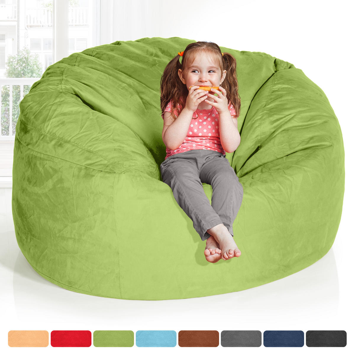 RIESEN-SITZSACK XXL JUMBO Velours 4ft - Grün, Textil (120/70/120cm) - Green Bean