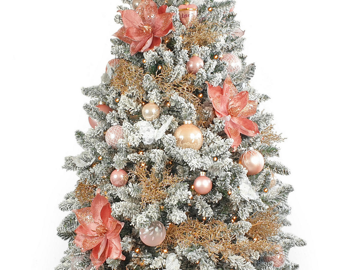 LAALU WEIHNACHTSBAUM geschmückt künstlich mit 94 Stk Kugeln CHRISTMAS ROMANCE 210 cm mit Metallständer - Creme/Weiß, Kunststoff (210cm) - LAALU