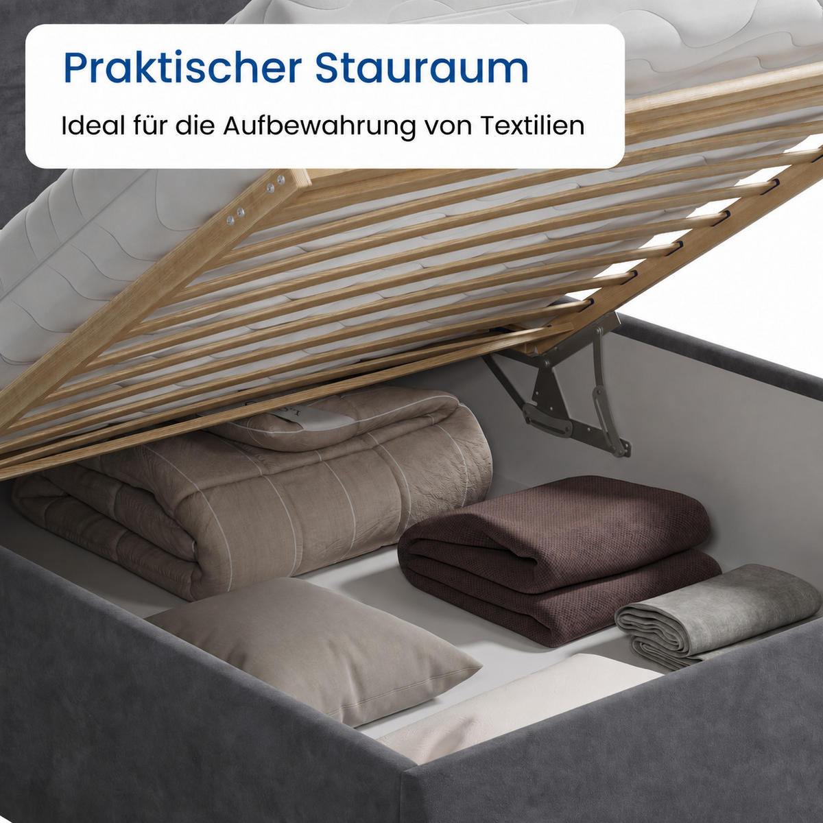 POLSTERBETT 140x200 cm Bonnellfederkernmatratze H2 Microvelours in Anthrazit - Anthrazit, Textil (140/200cm) - Home Collective