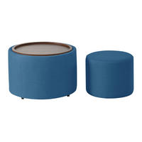 COUCHTISCH 58/58/38 cm mit Stauraum, Holzablage und Nestfunktion, Leinenbezug, Blau - Blau, Textil (58/58/38cm) - Redom