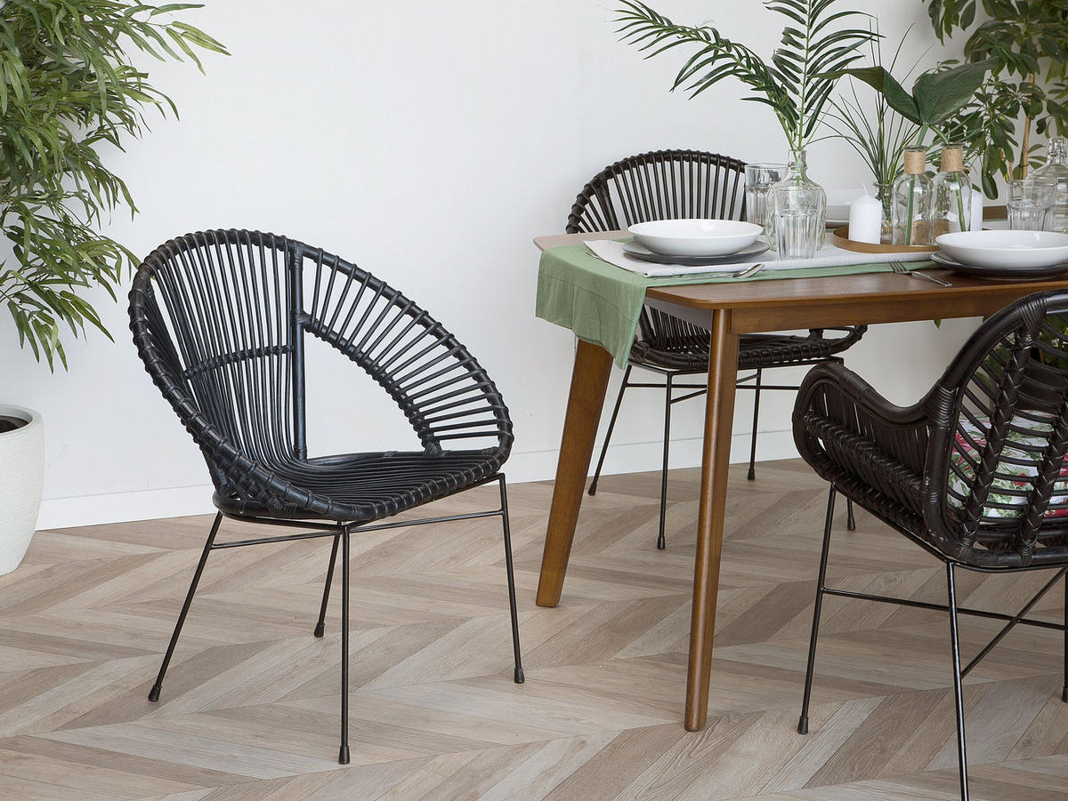 RATTANSTUHL Rattan Schwarz Sarita - Schwarz, Naturmaterialien/Metall (70/80/48cm) - Beliani