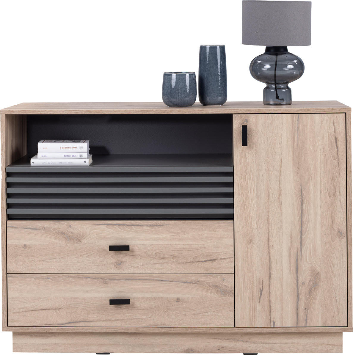 KOMMODE PUNTO 120/85/40cm mit 2 Schubladen 1 Türen Eichefarben - Eichefarben, Holzwerkstoff (120/85/40cm) - MASSENO