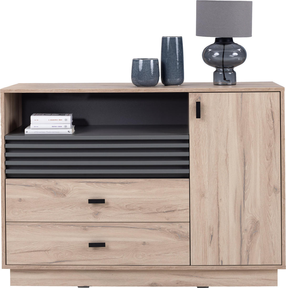 KOMMODE PUNTO 120/85/40cm mit 2 Schubladen 1 Türen Eichefarben - Eichefarben, Holzwerkstoff (120/85/40cm) - MASSENO