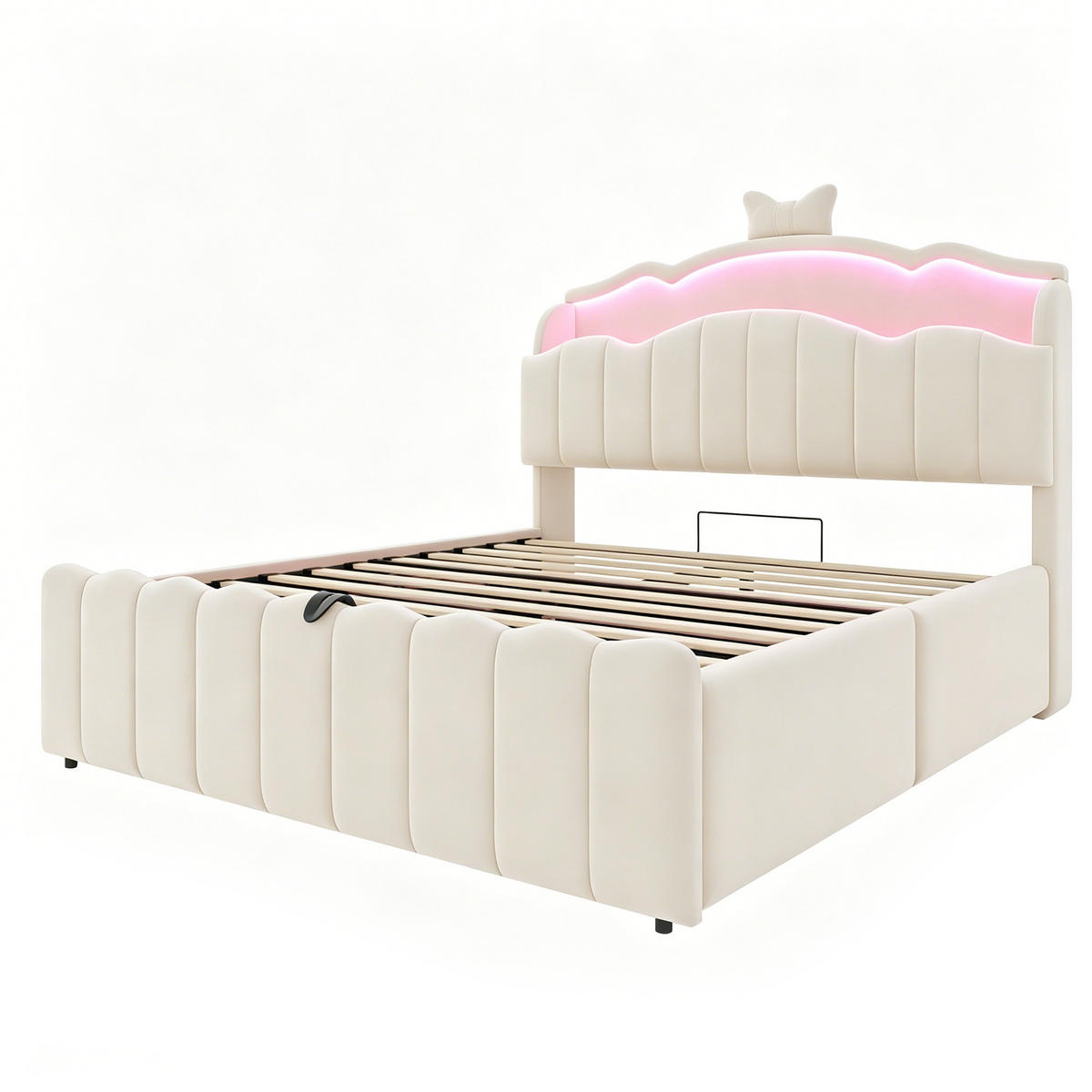 KINDERBETT 140/200 cm DE-32687 mit Hydraulik und LED Beige - Beige, Metall (140/200cm) - ComfortXL
