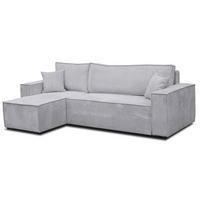 ECKSOFA Hugo L in L-Form mit Schlaffunktion und Bettkasten, Farbe: Hellgrau, Cordstoff, Ottomane Unsiversal - Hellgrau, Textil (244/145cm) - VENASI MÖBEL